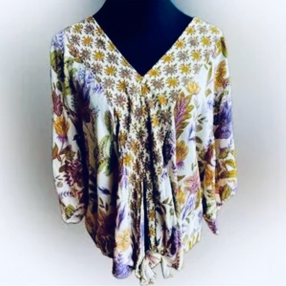 She & Sky Boho Tie-Front Starburst & Floral-Print Blouse - Picture 6 of 9